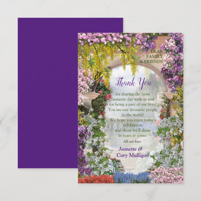 Trailing flowers over an archway at the lake RSVP  Card (Front/Back)
