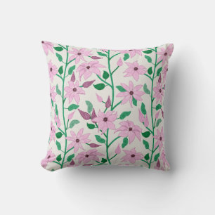 Trailing Pink Clematis Watercolor Floral Pattern  Cushion