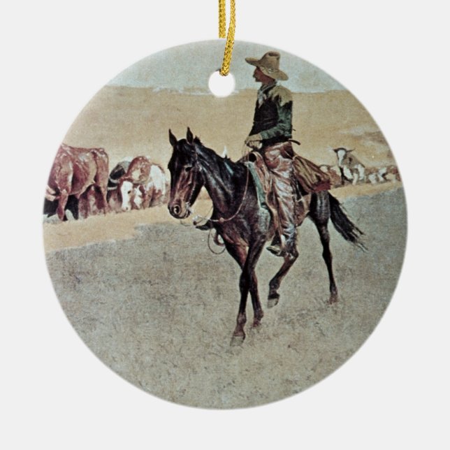 Trailing Texas Longhorns (oil on canvas) Ceramic Tree Decoration (Front)