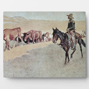 Trailing Texas Longhorns (oil on canvas) Plaque