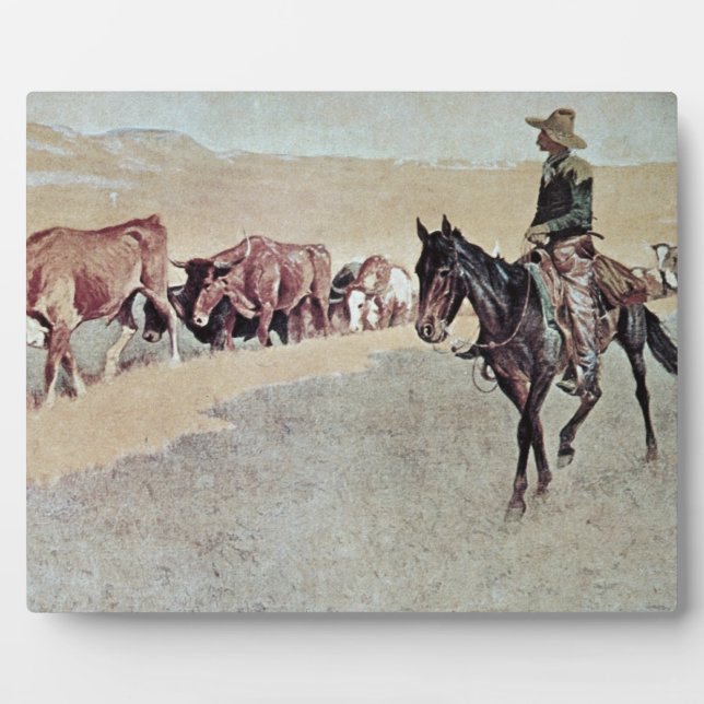 Trailing Texas Longhorns (oil on canvas) Plaque (Front)