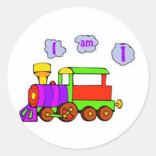 train 1st birthday classic round sticker