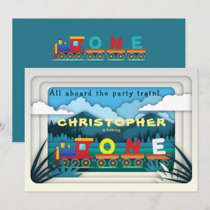 Train 1st Birthday Party Invitation Boy Railway