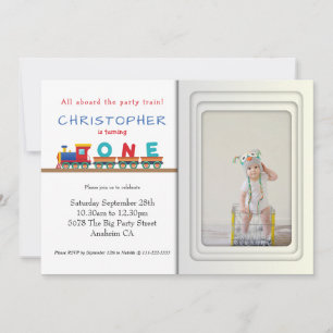 Train 1st Birthday Party Invitation Photo Template