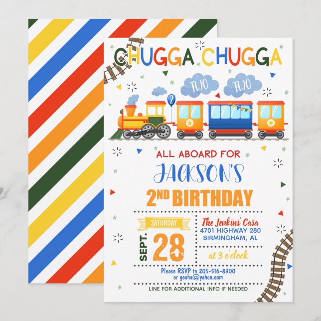 Train 2nd Birthday Invitation - Boy (Front/Back)