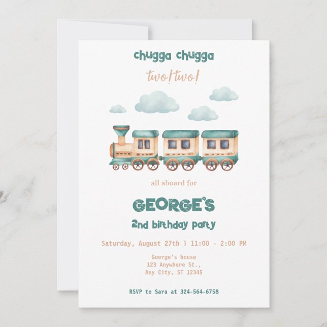 Train 2nd Birthday Invitation | Digital or Printed (Front)