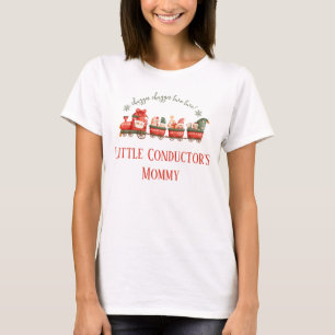 Train 2nd Birthday Party Little Conductors Mommy  T-Shirt