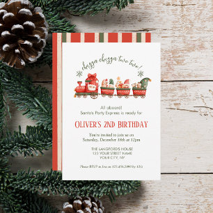 Train 2nd Birthday Watercolor Santa Party Express Invitation