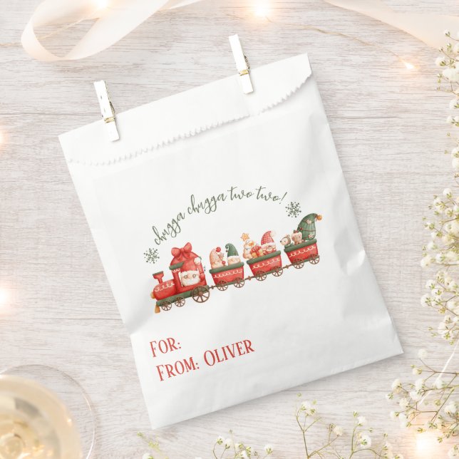 Train 2nd Birthday Watercolor Santas Party Express Favour Bags (Clipped)