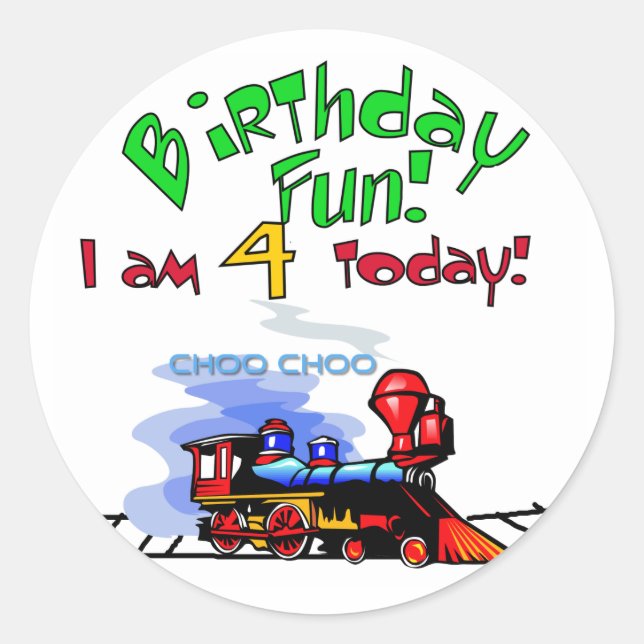 Train 4th Birthday Tshirts and Gifts Classic Round Sticker (Front)