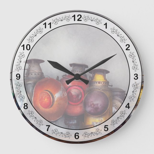 Train - A collection of Rail Road lanterns Large Clock (Front)