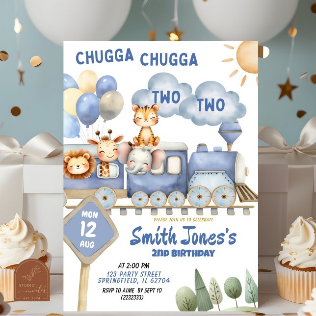 Train All Aboard 2nd Birthday With Photo Invitation (Creator Uploaded)