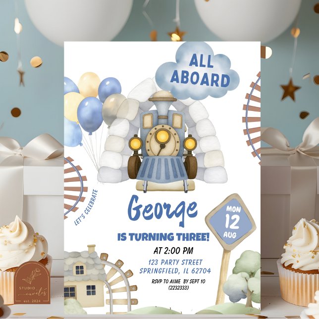 Train All Aboard Boy Birthday  Invitation (Creator Uploaded)