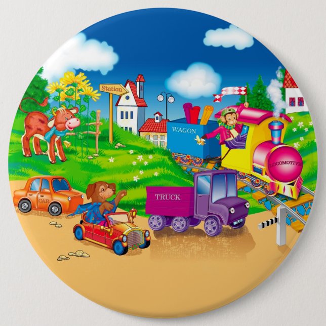 train and car 6 cm round badge (Front)