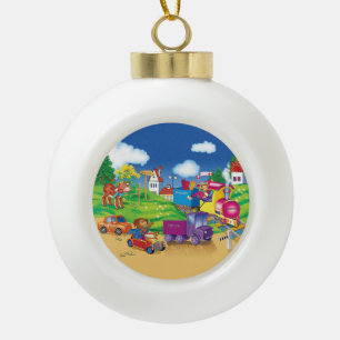 train and car ceramic ball christmas ornament