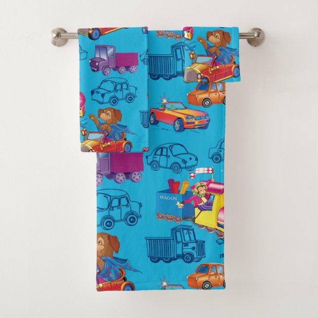 train and car for the boy bath towel set (Insitu)