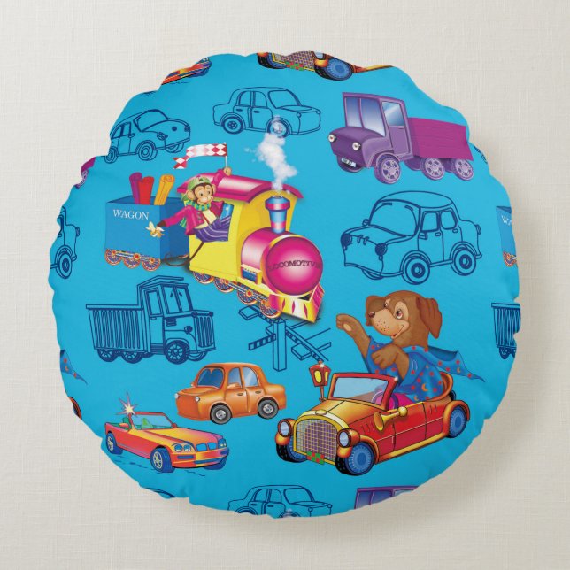 train and car for the boy round cushion (Front)