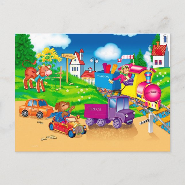 train and car postcard (Front)