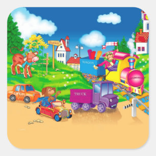train and car square sticker