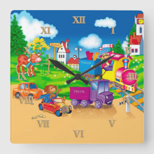 train and car square wall clock