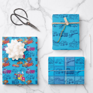 train and car  wrapping paper sheet