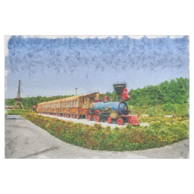 Train and Eiffel tower in Miracle Garden,Dubai Fabric (Yard)