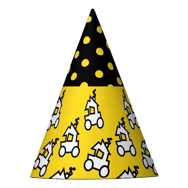 Train and Yellow Polka Dots Birthday Party Hat (Front)