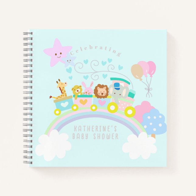 Train Animals Baby Pastel Blue Notebook (Front)