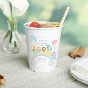 Train Animals Baby Pastel Blue Paper Cups