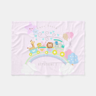 Train Animals Baby Pastel Pink Fleece Blanket