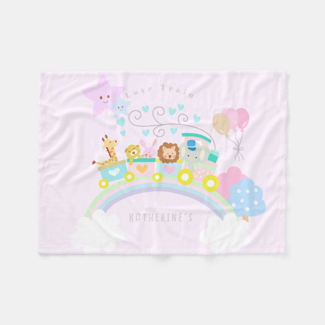 Train Animals Baby Pastel Pink Fleece Blanket (Front (Horizontal))