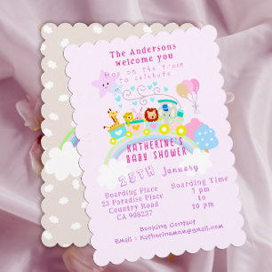 Train Animals Baby Pastel Pink Holiday Card