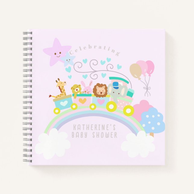 Train Animals Baby Pastel Pink Notebook (Front)