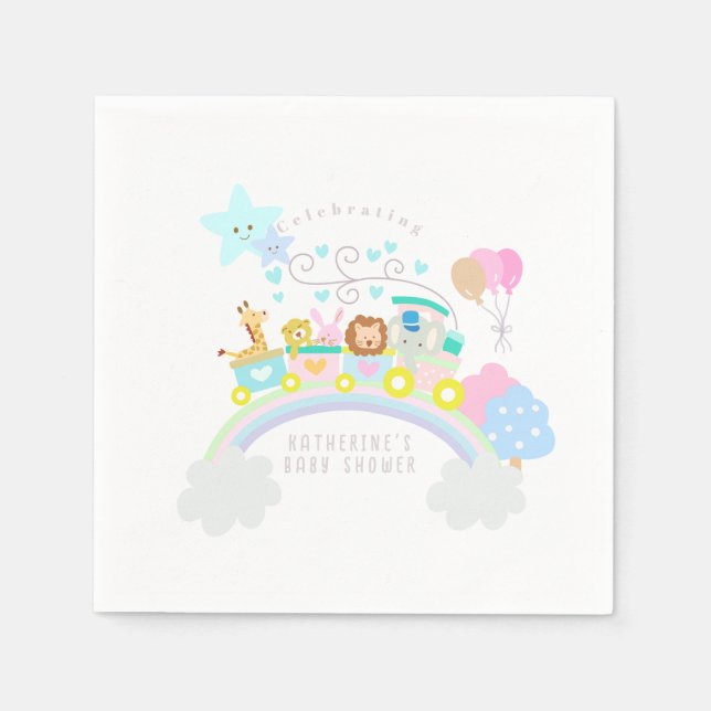 Train Animals Baby Pastel White Napkin (Front)