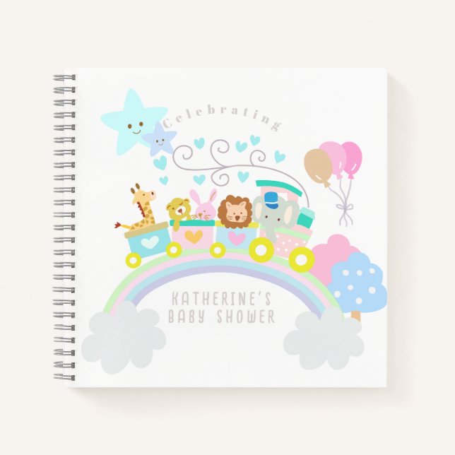 Train Animals Baby Pastel White Notebook (Front)