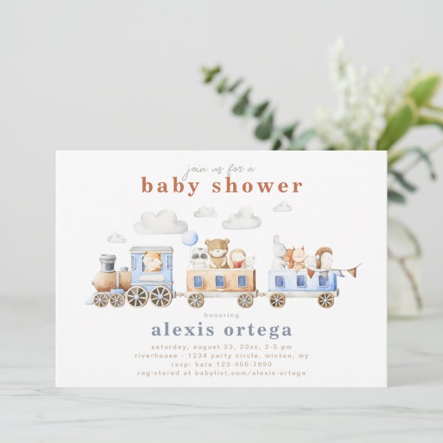 Train Animals Baby Shower Invitation | Train  (Standing Front)