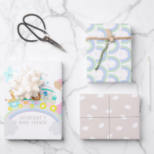 Train Animals Baby White Wrapping Paper Sheet
