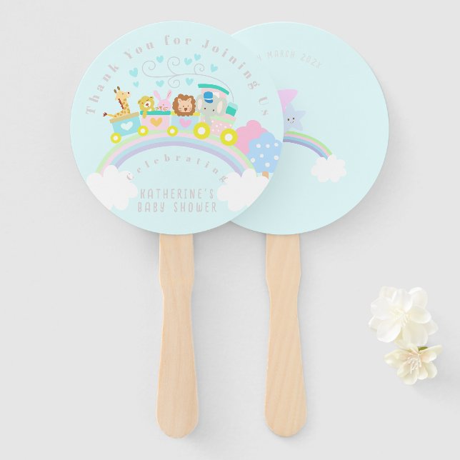 Train Animals Blue Hand Fan (Front and Back)