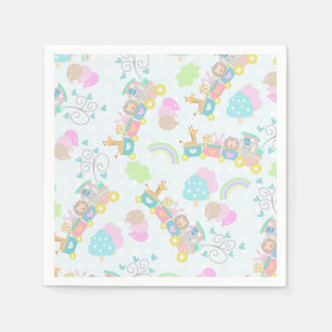 Train Animals Blue Napkin