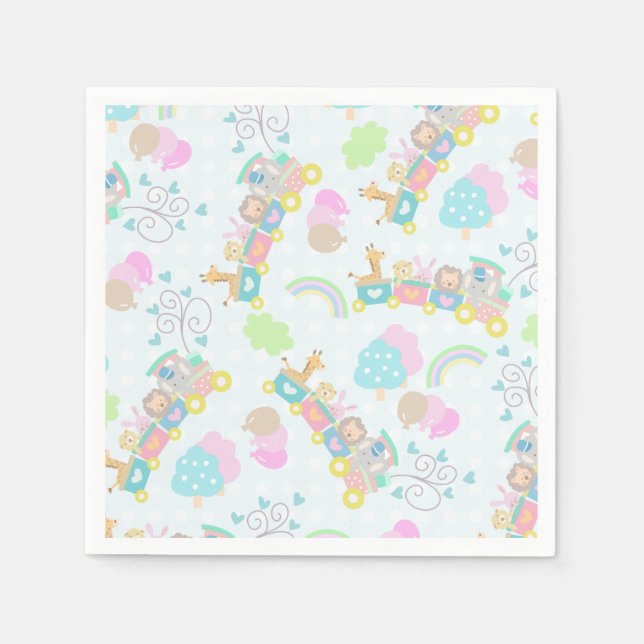 Train Animals Blue Napkin (Front)