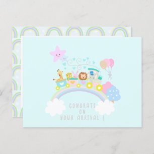 Train Animals Blue Postcard