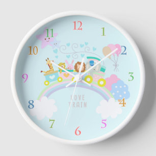 Train Animals Blue Wall Clock