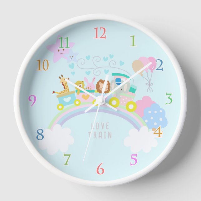 Train Animals Blue Wall Clock (Front)