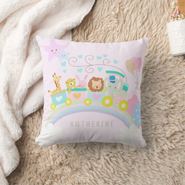 Train Animals Pink Cushion (Blanket)