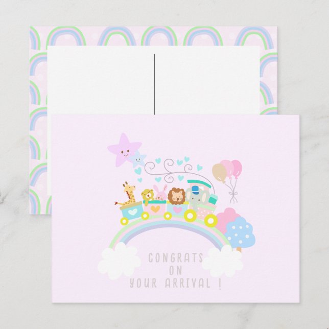 Train Animals Pink Postcard (Front/Back)