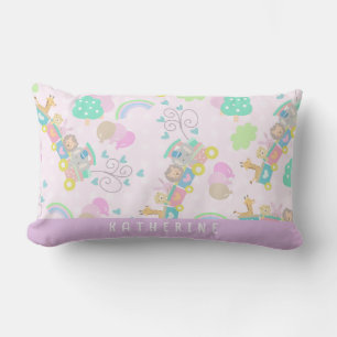 Train Animals Pink Throw Pillow