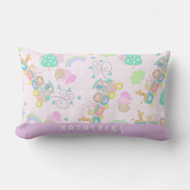 Train Animals Pink Throw Pillow (Front)
