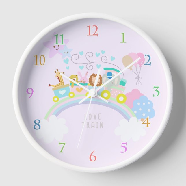 Train Animals Pink Wall Clock (Front)
