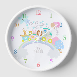 Train Animals White Wall Clock
