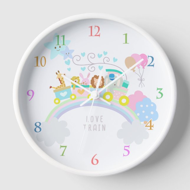 Train Animals White Wall Clock (Front)